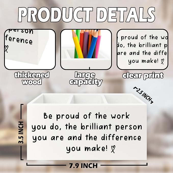 Inspirational Office Pen Pencil Holder Organizer for Desk, Thank You Appreciation Gifts for Women Men, Inspirational Gifts Wooden Box Sign for Home Office Desk Tabletop Decorations