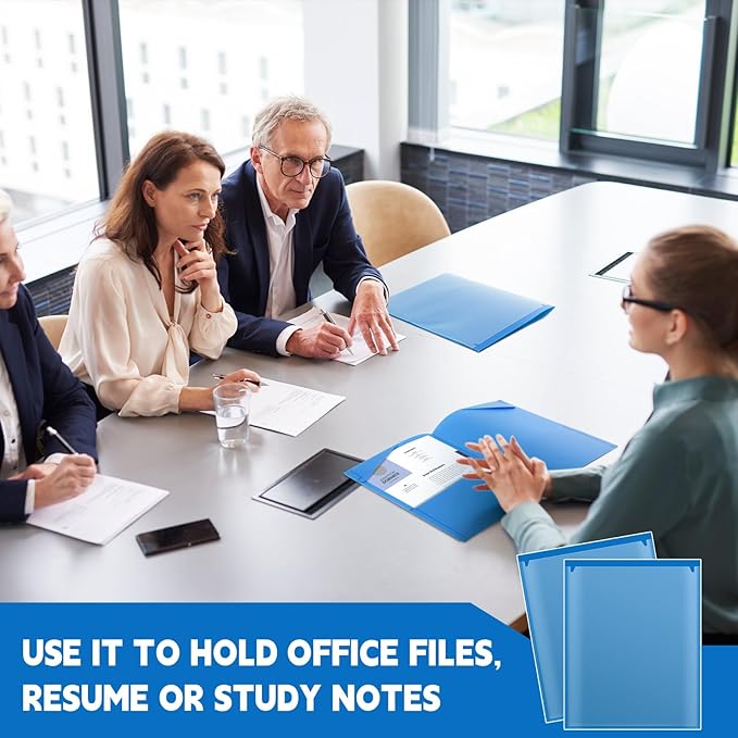 Henoyso 18 Pack Blue Plastic Folders with Clear Front Pockets Heavy Duty File Folders with 2 Pockets and Card Slot for Student Communication School Office Presentation Report