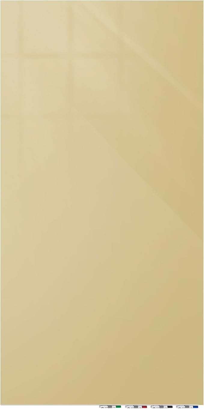 Aria 3'H x 2'W Low Profile 1/4" Glass Whiteboard - Vertical Beige - 4 Markers and Eraser