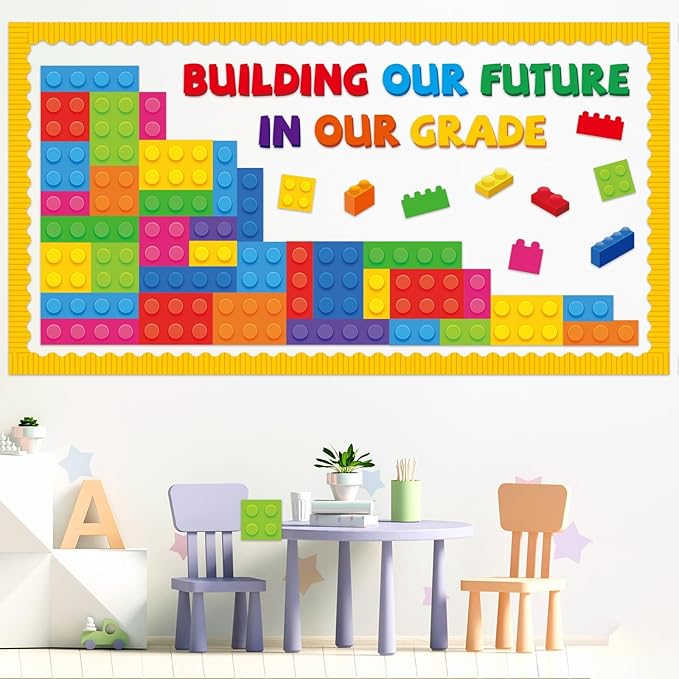 Naozinebi 87 Pcs Building Blocks Bulletin Board Set Classroom Decoration Back to School Building Our Future in Our Grade Cutouts for Classroom School Chalkboard Wall Valentine Decor Party Supplies