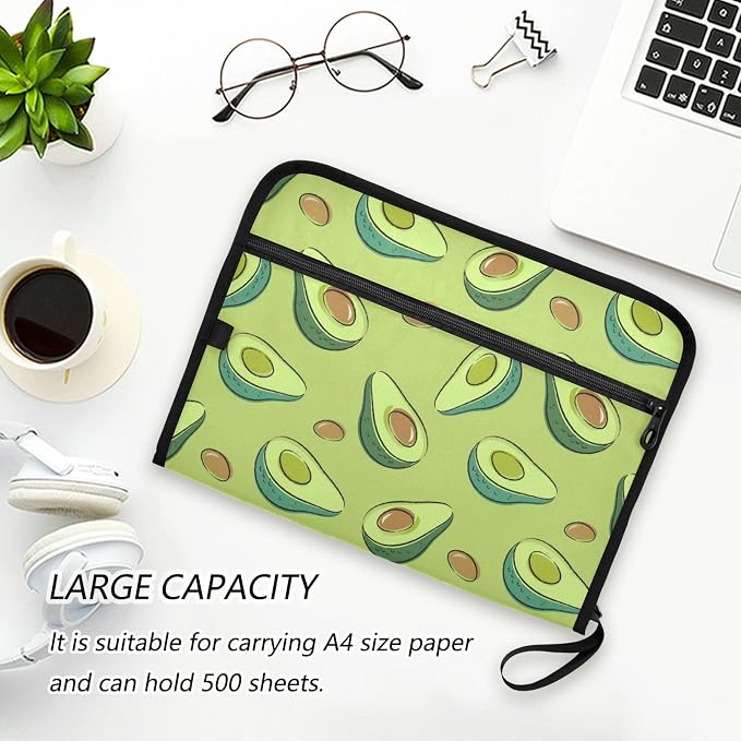 Avocados Green 13 Pockets Expanding File Folder with Sticky Labels Accordion File Folder Document Organizer Letter Size A4 Papers Expandable File Keeper