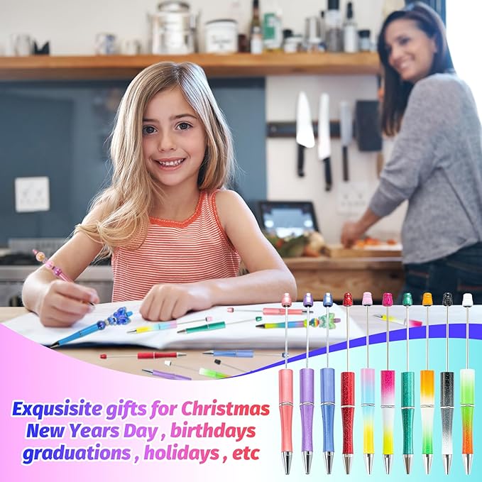 150 Pieces DIY Beadable Pen Kit – 50 Plastic Ballpoint Pens with Refills & Bags – School Supplies, Office Accessories & Decorative Items for Students & Teachers (Gradient Colors)