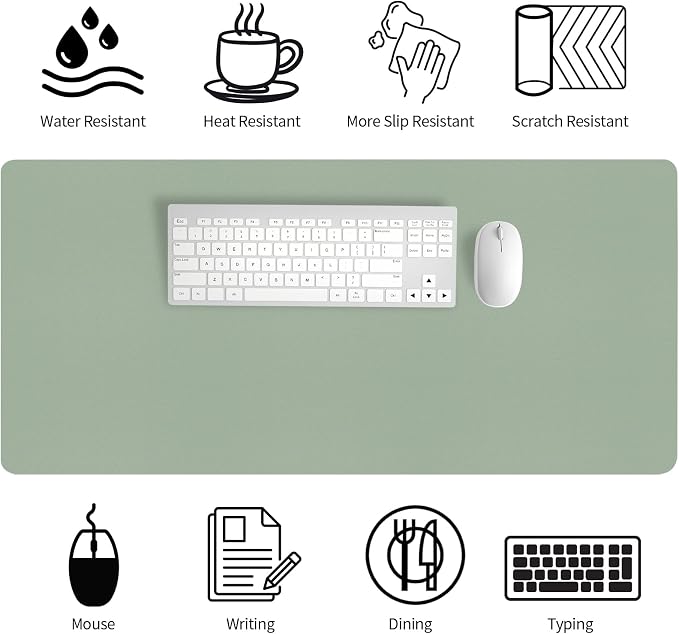 Bloss Leather Desk Mat, Large Mouse Pad, Non-Slip Desk Protector Mat, Leather Desk Blotter, Waterproof Desk Pad for Office Home Decor/Grey Green(35.4×15.7 Inches)
