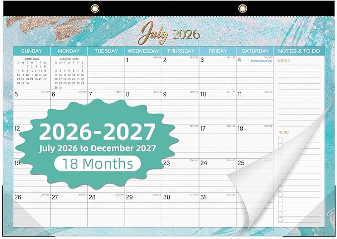 Tcamp Desk Calendar 2026-2027, Large Desktop/Wall Monthly Calendar (Jul. 2026 - Dec. 2027) 17'' x 12'', 18 Months Desk Pad Calendar for Home School Office