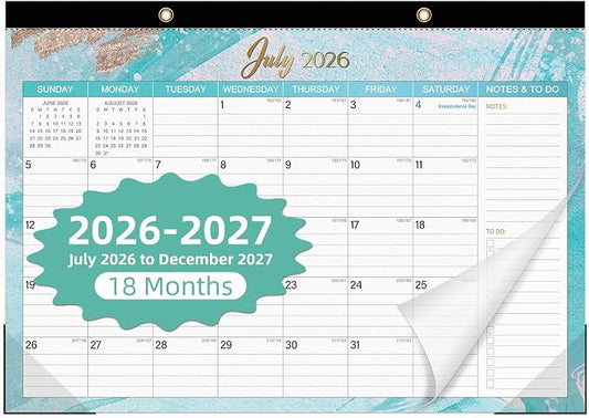 Tcamp Desk Calendar 2026-2027, Large Desktop/Wall Monthly Calendar (Jul. 2026 - Dec. 2027) 17'' x 12'', 18 Months Desk Pad Calendar for Home School Office