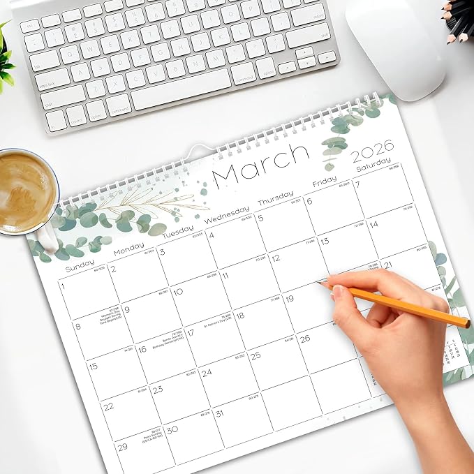 Ymumuda Wall Calendar 2026-2027,11"×14", 18 Months from JAN. 2026 to JUN. 2027, Hanging Calendar Spiral Binding, Unique Monthly Calendar for Easy Planning，Perfect for School Office Work Schedule