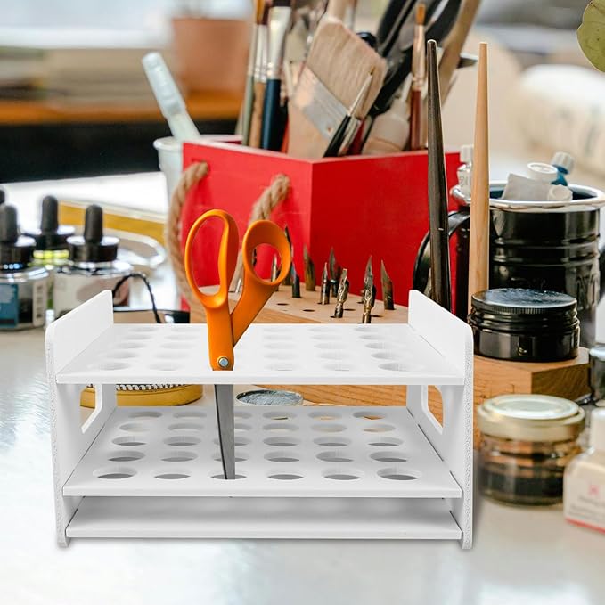 Scissors Organizer and Test Tube Display Rack 30-Hole Wooden Storage Box for Classroom Home Office Use