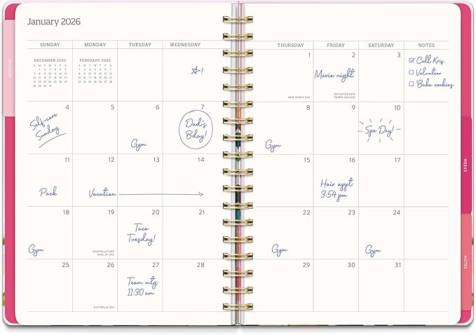 Orange Circle Studio 2026 Planner, Amazon Exclusive, Bella Flora, Tri-Tab Planners, Triple-Section, 9.6" x 7", Weekly Monthly Planner Calendar for School, Work, Includes Note Pages
