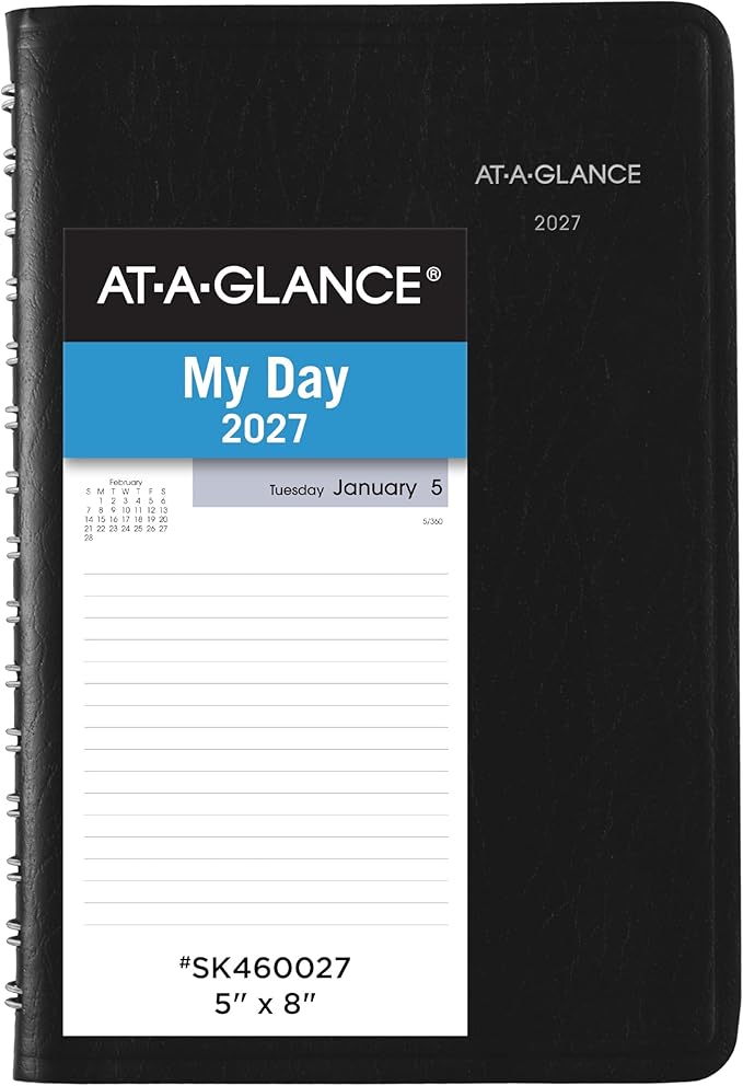 AT-A-GLANCE 2027 Planner, Daily, 5" x 8", Open Scheduling, DayMinder, Black (SK460027)