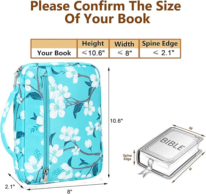 Bible Book Covers for Women & Girls - Scripture Carrying Case with Handle Pockets, Black-Flower Design