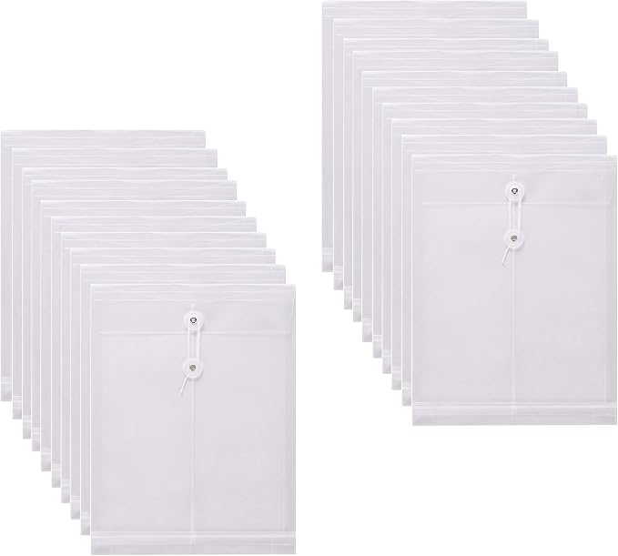 Letter Size Clear Poly Envelopes with String Closure Top Opening Folder Pack of 20 Bottom with Expanding Gusset