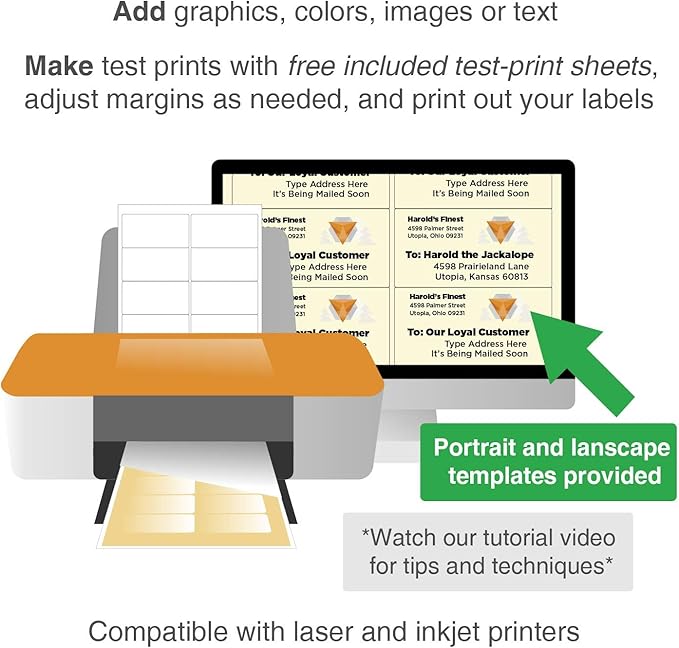 ChromaLabel 2 x 4 Inch Printable Labels, Compatible with Laser and Inkjet Printers, 250 Stickers per Pack, 25 Sheets, White