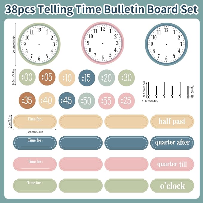 Boho Rainbow Clock Numbers Bulletin Board Decorations Classroom Decoration Analog Practice Telling Time Clock Cutouts School Teaching Clock for Kids Students Elementary Teacher Supplies