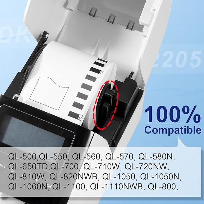 COLORTY 12 Rolls Compatible with Brother DK-2205 Continuous Paper Labels 2-3/7" x 100'(62mm x 30.48m), for Brother QL Label Printers QL-800 810W 820 820NWB 700 710W 600 1100nwb (12 Rolls + 1 Fram)