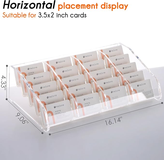 HeZone Business Card Holder for Desk,Multiple Card Organizer,Acrylic Business Card Stand Display Holder,Office Desk Accessories for Man and Woman,Organize 1000 Cards-Clear(20 Slots 4 Tier-H)