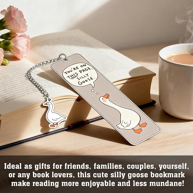 Funny Cute Bookmarks Book Marks for Reading Women Men Book Accessories for Reading Lovers Book Lovers Bookish Gifts for Women Readers Book Marker Reading Accessories Silly Metal Bookmarks Goose 2-Side