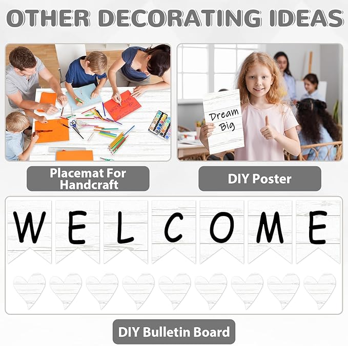 Qyeahkj 2 Rolls White Wood Grain Bulletin Board Paper Roll Outer Space Bulletin Board Background Paper Fade Resistant Classroom Decoration Poster Art Craft Home Wall Education Decoration Supplies 17.7