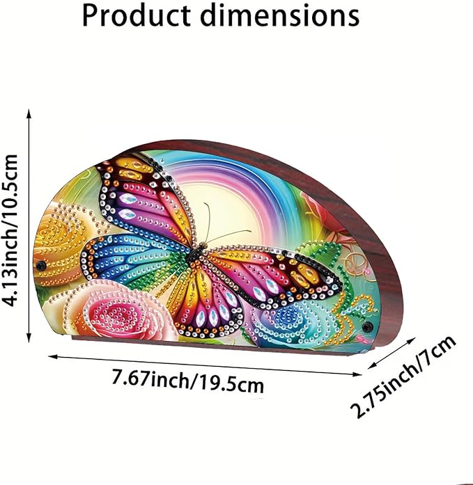 Remote Control Holder with 4 Compartments, DIY Diamond Art Painting Wooden Half Moon TV Control Holder for Remote Controllers, Office Supplies, Makeup Brush, Media Accessories-Butterfly-1
