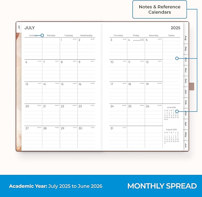 Blue Sky 2025-2026 Weekly and Monthly Academic Year Planner Calendar, July 2025 - June 2026, 5" x 8", Faux Leather Hard Cover, Bookbound, Laminated Tabs, Storage Pocket, Soft Brown