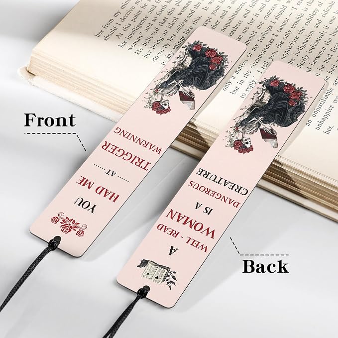 Dark Romance Merch Bookmark - Inspirational Reading List Book Mark Funny Personalized Unique Skeleton Rose Aesthetic Metal Page Maker Tassel Gift for Women Adults Bookish Bookworm Birthday