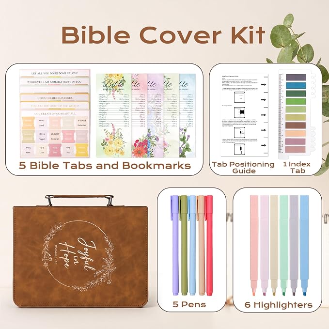 XKDOUS Bible Cover Case for Women Large Bible Bag with Handle, Pens, Tabs, Study Supplies Church Book Organizer Journaling Kit Christian Gifts for Mom, Lady, Men