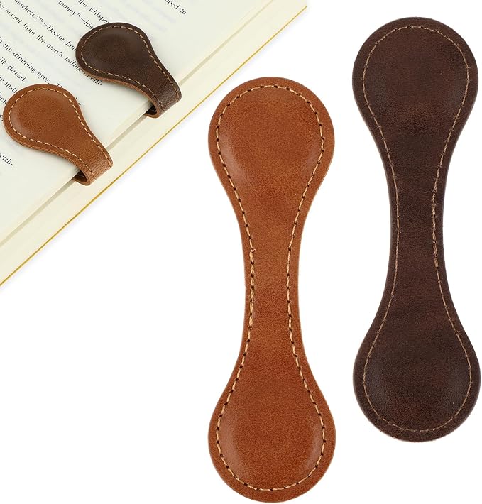 Dimeho 2 Pcs Leather Magnet Bookmark Retro Book Page Holder Vintage Page Marker Clip Handmade Cute Reading Accessories for Women Bookworm Book Lovers Reader Gift