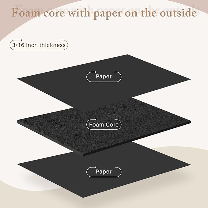 AUEAR, 10 Pack 9x12 Black Foam Boards, Foam Core Poster Board for Display, Mounting, Print, Presentation and Projects, 3/16'' Thick