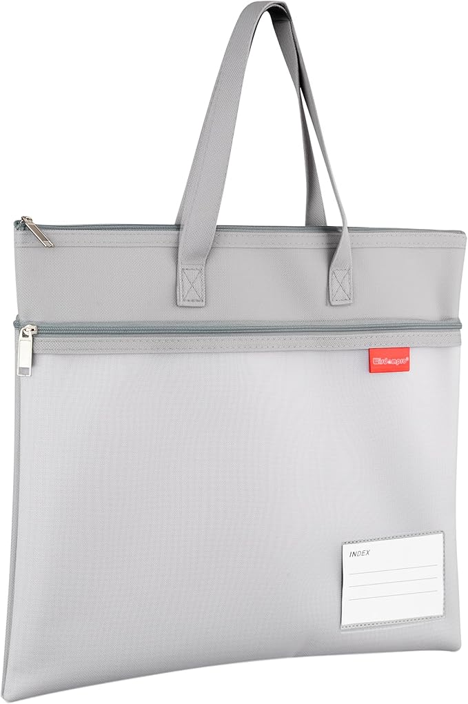 Wisdompro Waterproof Zipper Pouch, Large Mesh File Bag with Handle, Durable Triple Pocket Document Storage for Cross Stitch, Puzzle Project, Travel and Office - Grey