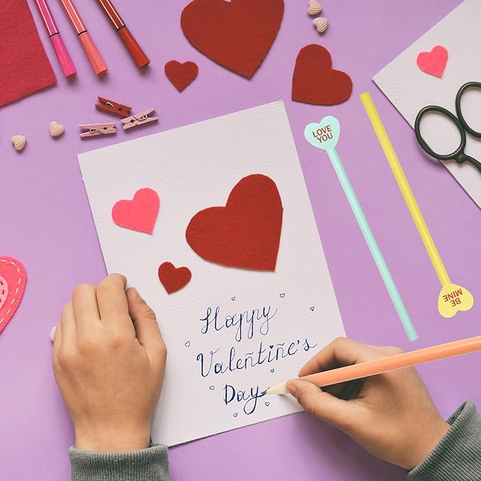 Whaline 120Pcs Valentine's Day Pencils with Eraser 60Pcs Conversation Heart Pencils with 60Pcs Heart Erasers Pastel Wooden Hearts Pencil for School Classroom Rewards Supplies