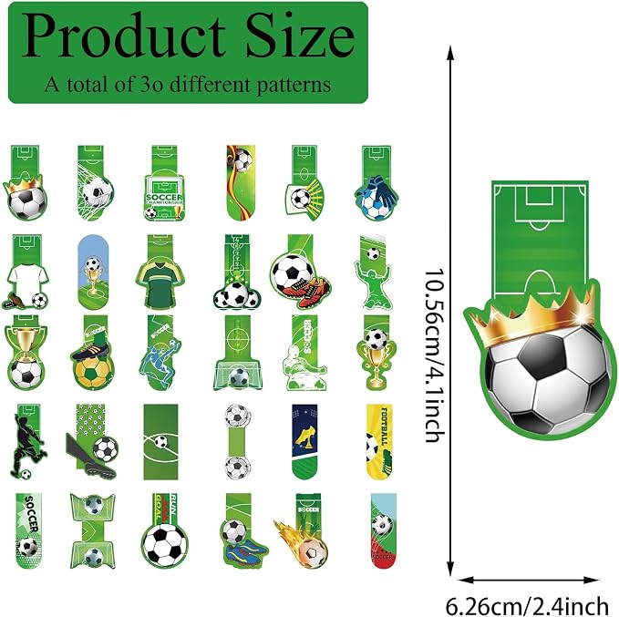 30 Pcs Soccer Bookmarks for Kids Sports Theme Funny Bookmark Cartoon Bookmark for School Office Students Teens Book Reading Lovers Classroom Favors