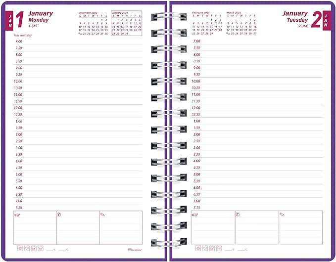 Brownline 2024 DuraFlex Daily/Monthly Planner, Appointment Book, 12 Months, January to December, Twin-Wire Binding, 8" x 5", Purple (CB634V.PUR-24)