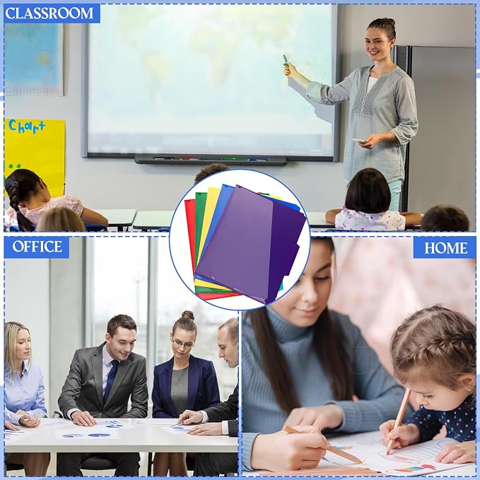 Dispowreath 50 Pcs Plastic File Folders with Slash Clear Front Pocket Colored Folders Poly Folders with 1/3 Cut Tab Letter Size Stronger Than Manila for Office Home 5 Colors