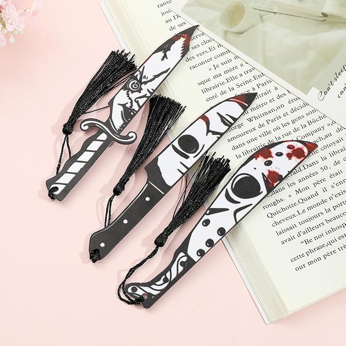 Horror Movie Knife Acrylic Bookmark, Gothic Ghostface Dagger Bookmarks,Book Lover Book Mark Halloween & Christmas Gift (3PC Knife)