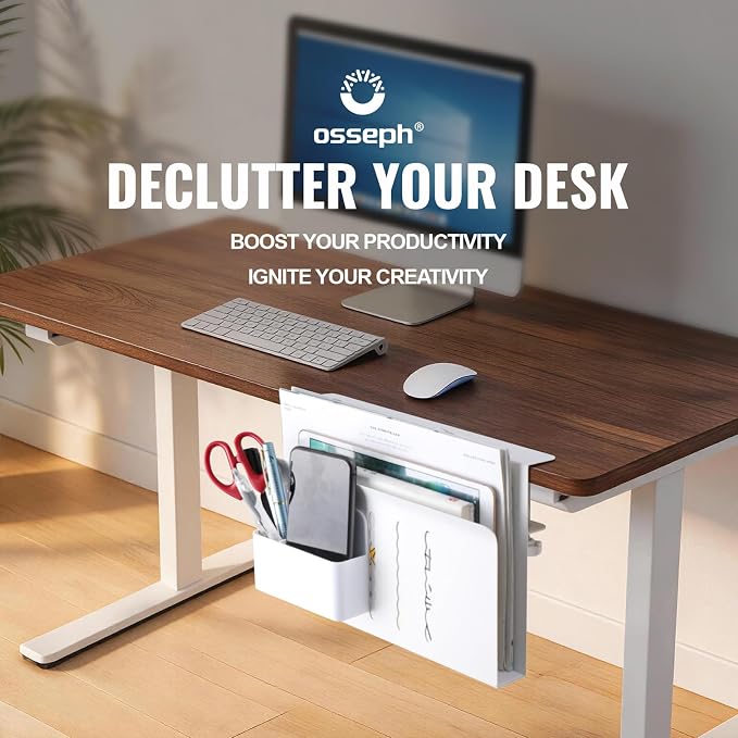 2 Tier Desk Side Storage, Under Desk Laptop Mount, Clamp On Desk Shelf for Tablet, Files,Accessories, No Drill Hanging Desks Caddy for Office and Home, Load 30Lbs, White