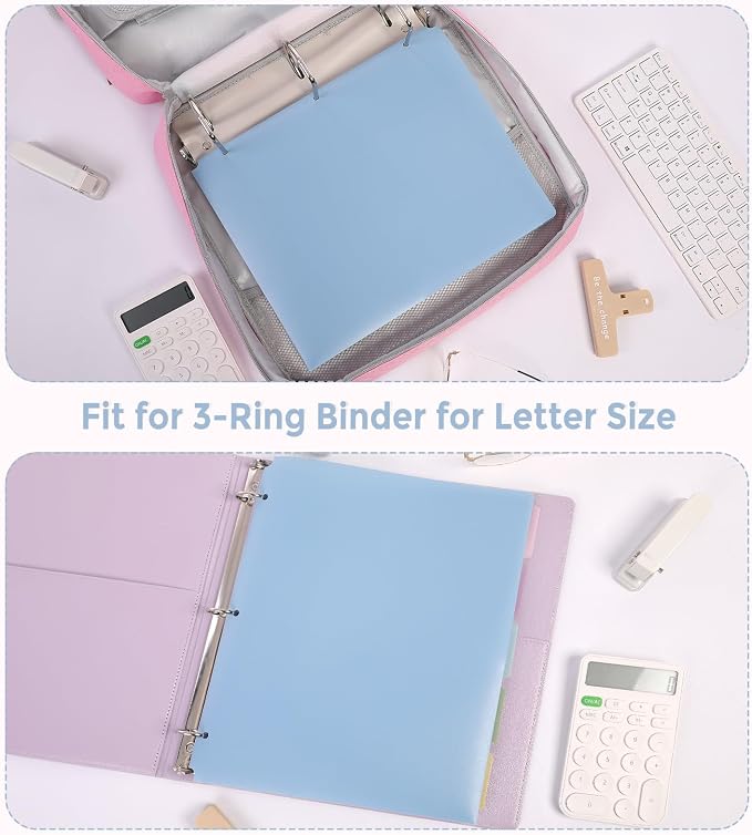 Plastic Pocket Folders，2 Pockets and 3 Dividers, Letter Size – Fits 3-Ring Binders – School Folders for Students & Office Use – Black & Haze Blue