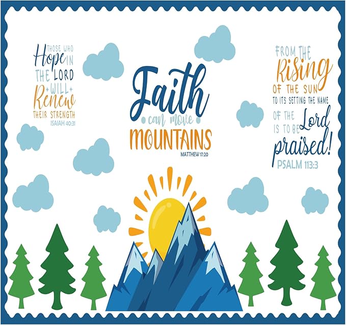 Sayglossy Faith Can Move Mountains Bulletin Board Decoration Religious Classroom Bulletin Board Faith Mountain Cutout for Sunday School Religious Classroom Home Wall Decor