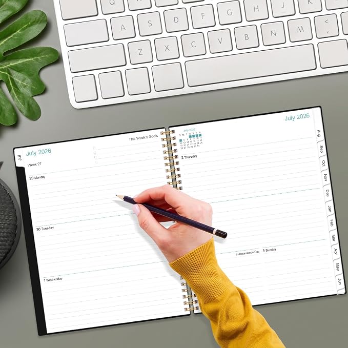 Planner 2026-2027 For Women & Men - Monthly and Weekly Calendar Planner from July 2026 - June 2027, Student Planning with 12 Tabs for Office School Supplies, Inner Pocket, 8.5" x 11", Black