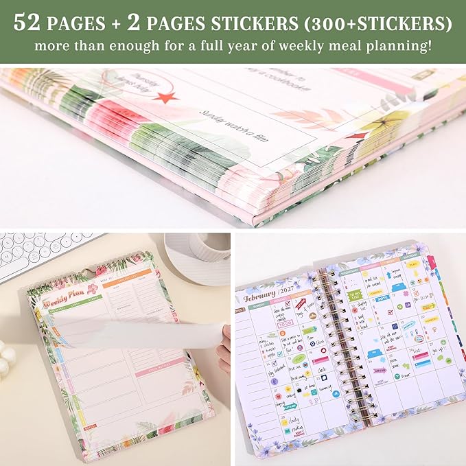 52-Week Meal Planner Notebook with Stickers – All-in-One Weekly Food Planner for a Whole Year, Includes Grocery Shopping Lists & Weekly Meal Plan Organizer for Healthy Eating, Meal Prep & Budgeting