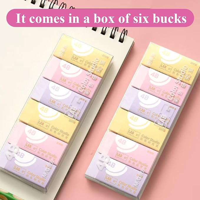 M&G 6 Pcs Pencil Erasers, Assort Color Rectangular Erasers, Writing Erasers for School Office, Art Erasers for Drawing (Macarons)