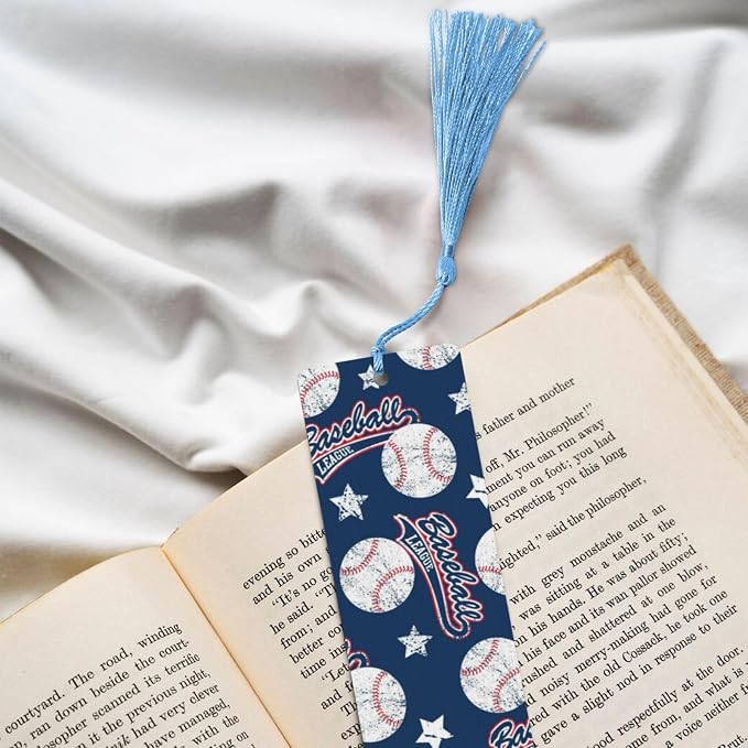 Baseball Ball 5pcs Wood Bookmarks with Tassel for Planner Reading Book Lovers Accessory Readers Men Women 4.6 X 1.2 Inch