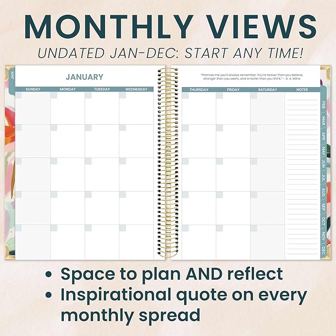 bloom daily planners Undated Chronic Illness Planner & Medical Journal - 12 Month Pain & Symptom Tracker, Mood & Medication Log, Appointment Organizer (7” x 9”) - Brushstroke Blooms