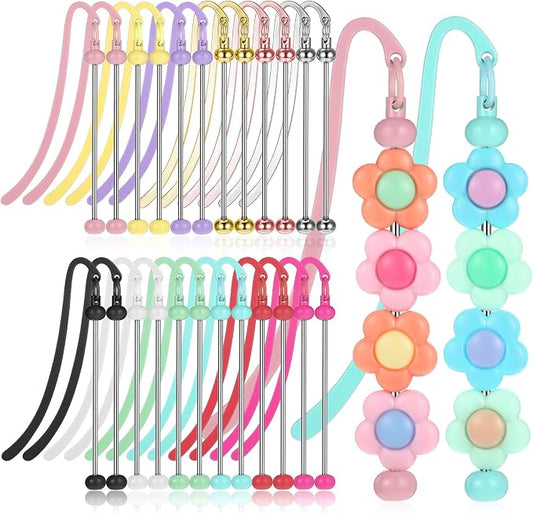 24 Pcs Beadable Bookmarks DIY Metal Blank Bar Bookmark Silver for Beads DIY Bookmarks Craft Jewelry Pendant Charm Gift for Book Lovers Student Teacher Office Supplies, 12 Colors
