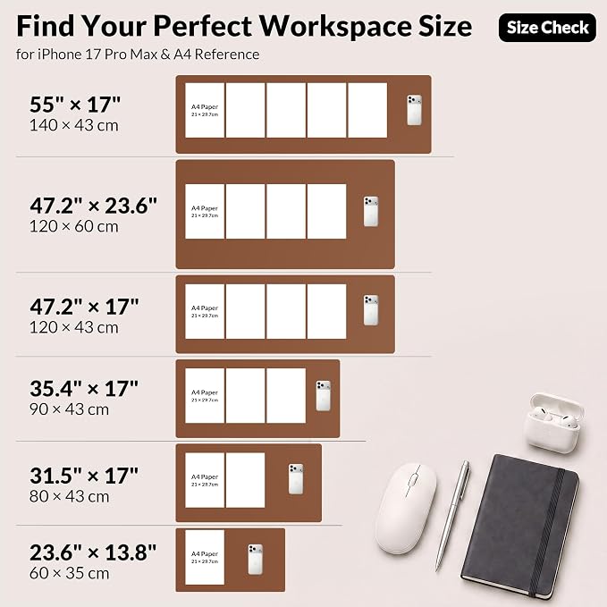 AFIING Cork Desk Mat, Brown, 23.6" x 13.8", Desk Pad Protector | Dual-Sided Cork & PU Leather, Non-Slip & Waterproof, For Office, Home & Study