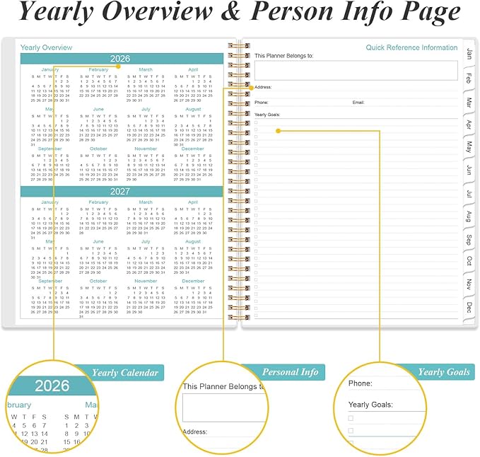 2026 Daily & Monthly Planner - One Page Per Day, Daily Planner from January 2026 - December 2026, Planner 2026 with 12 Monthly Tabs, 8.5" x 11", Rose Leaf