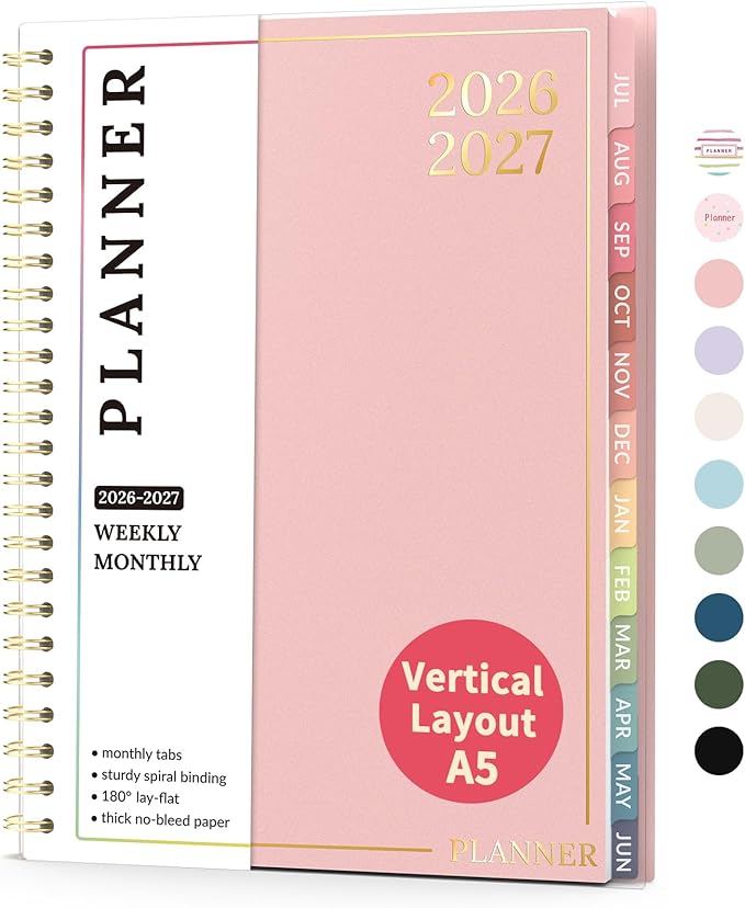 Teacher Planner 2026-2027, Forvencer Academic Planner 2026-2027, Jul 2026 - Jun 2027, 6.3" x 8.5", Weekly & Monthly Planning Book with 7 Periods, School Agenda for Teacher Student Homeschool, A5,Pink
