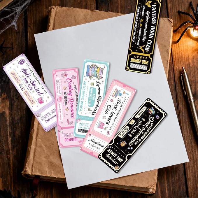 Vintage Ticket Bookmarks Gifts Set, 100 PCS Aesthetic Book Club Theme Paper Bookmarks Double Sided Matte Laminated Reading Gifts for Book Lovers Women Men Readers