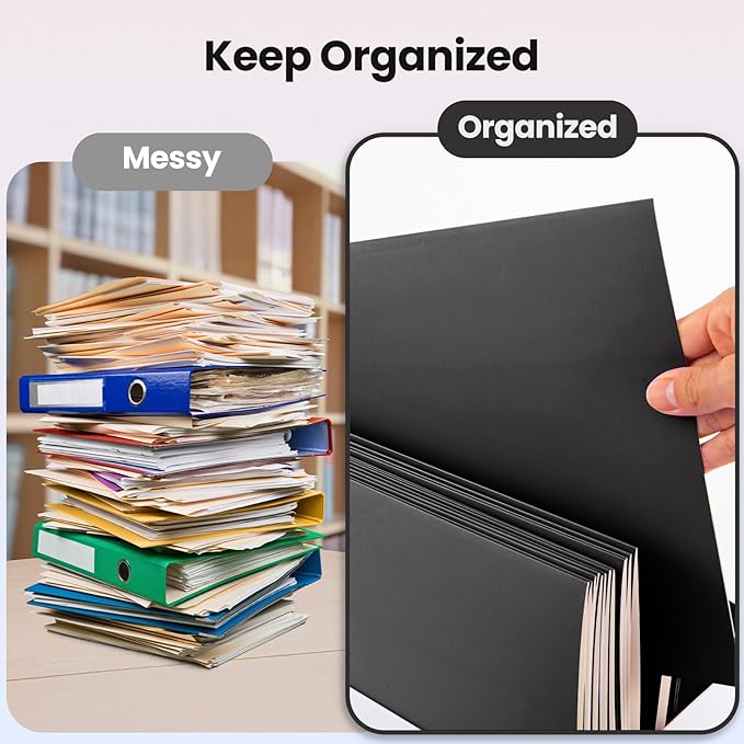 BIBRADAA® 100 Packs Black File Folders,Paper Folder Surface with Waterproofing,Letter Size,Holds 100 Plus Sheets,for School,Office,Business. (100, Black)