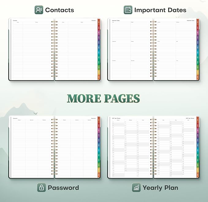Planner 2026-2027 Monthly and Weekly Academic Planner July 2026 - June 2027, Hardcover Calendar 2026-2027 Agenda Daily Planner for Student Teacher School Office Supplies, 7.4" x 10.2", Green Mount