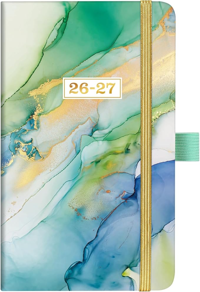 Pocket Planner 2026-2027 - 2026-2027 Pocket Calendar, 26-27 Planner Weekly and Monthly from Jul. 2026 - Jun. 2027, 6.3''×3.8'', Agenda Planners and Schedule Organizer with Pen Loop, 2 Bookmarks, Banded - Green