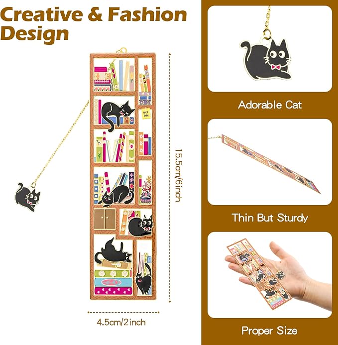 Cat Metal Bookmark with Gift Box, Personalized Book Marks Charm, Bookmarks for Women, Reading, Cute Cat Book Marker Gifts for Mom, Bestie, Friends, Teacher, Birthday, Dad, Graduation, Cat Lover